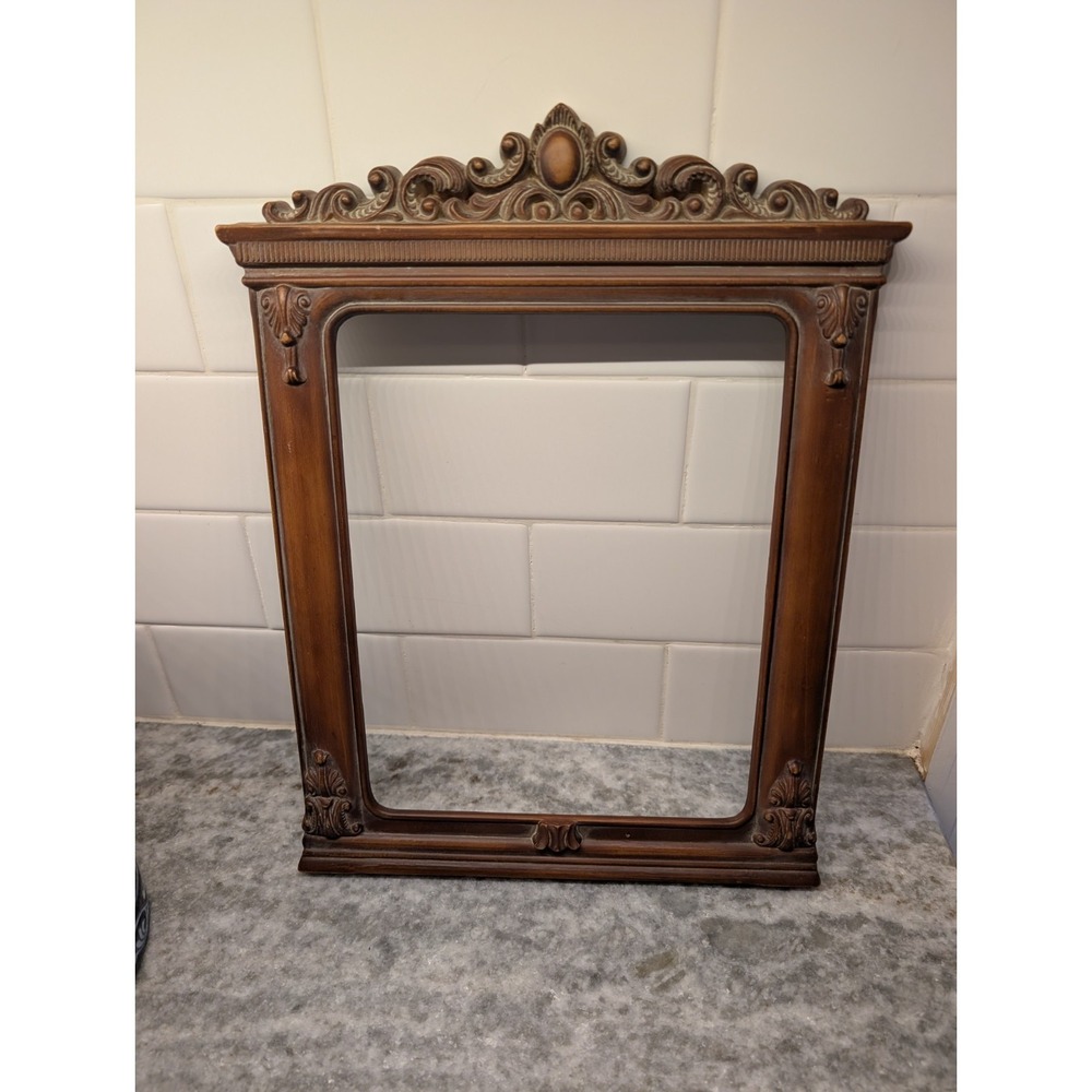 Vintage Ornate Baroque Rococo Picture Frame 11x13 Brown Wood Look Frame Only
